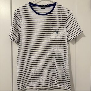 Polo Ralph Lauren Blue White Stripe Crew Neck T- Shirt Size Medium Women’s